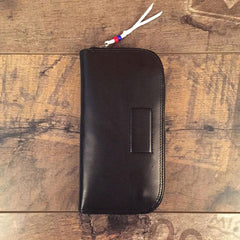 Genuine Leather Mens Cool Long Leather Wallet Zipper Clutch Wristlet Wallet for Men - imessengerbags