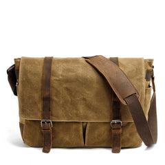 mens waterproof messenger bag​ Khaki Waxed Canvas Messenger Bag 14‘’ Laptop Messenger Bags for Men Waterproof Messenger Bag