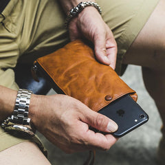 Cool Tan Leather Mens Long Wallet Clutch Wallet Black Wristlet Long Wallet Phone Wallet For Men - imessengerbags