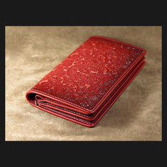 Handmade Leather Tooled Trifold Henna Floral Mens Long Wallet Cool Leather Wallet Clutch Wallet for Men - imessengerbags