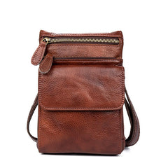 Brown Cool Leather Mens Belt Pouch Bag Mini Messenger Bag Side Bag Waist Bag for Men