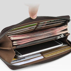Genuine Leather Mens Cool Long Leather Wallet Zipper Clutch Wallet for Men - imessengerbags