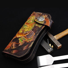 Handmade Leather Tooled Thunder God Mens Chain Biker Wallet Cool Leather Wallet With Chain Wallets for Men - imessengerbags