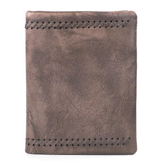 Handmade Leather Mens Vertical Gray billfold Wallet Men Brown Small Bifold Wallets for Men - imessengerbags
