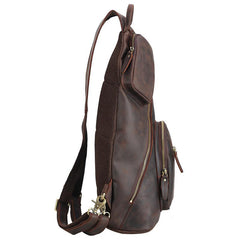 Vintage Large Brown Leather Men's Sling Bag Chest Bag One Shoulder Backpack For Men - imessengerbags