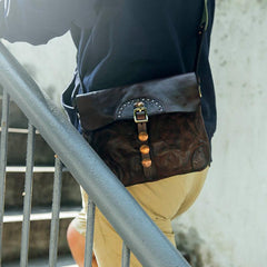 Fashion Black Wrinkled Leather Men 8 inches Small Side Bag Coffee Cool Messenger Bags Postman Bag For Men