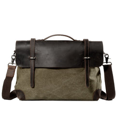 Cool Canvas Leather Mens Gray 14‘’ Office Handbag Shoulder Bag Messenger Bag For Men