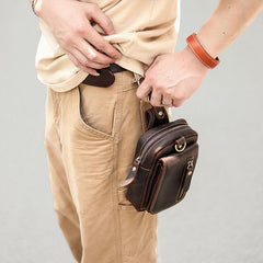 Black Vintage Leather Mens Belt Pouch Belt Bag Hip Pouch Waist Bags Dark Brown For Men - imessengerbags