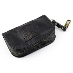Vintage Brown Leather Men's Car Key Wallet Black Key Zipper Wallet For Men - imessengerbags