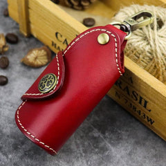 Cool Black Leather Men's Key Wallet Car Key Red Holder Key Holder For Men - imessengerbags
