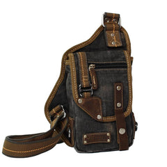 Canvas Black Mens Sling Bag Green Chest Bag One Shoulder Backpack For Men - imessengerbags