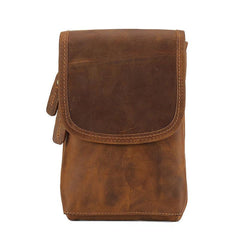 Cool Brown Leather Mens Belt Pouch Mini Shoulder Bag Belt Bags For Men