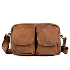 Khaki Leather 10 inches Mens Small Messenger Bag Brown Courier Bags Postman Bag for Men - imessengerbags
