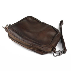 Vintage Leather Brown Men's Coin Wallet Black Wristlet Change Wallet Card Holder For Men - imessengerbags