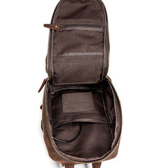Badass Dark Brown Leather Men's Sling Bag Chest Bag Vintage One shoulder Backpack For Men - imessengerbags