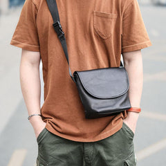 Black Cool Leather Mens Small Postman Bag Messenger Bag Black Courier Bag For Men - imessengerbags