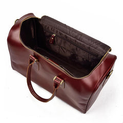 Classy Red Leather Men Barrel Overnight Bags Doctor Bag Travel Bags Weekender Bags For Men