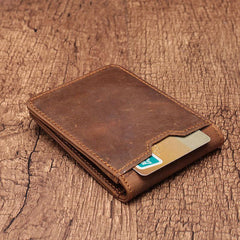 Simple Vintage Mens Leather Small Wallet Bifold billfold Wallet for Men - imessengerbags