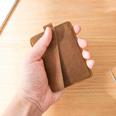 Brown Cool Leather Mens Card Holder Thin Front Pocket Wallet Vintage Slim Card Wallet for Men - imessengerbags