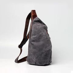 Canvas Leather Mens Camouflage Chest Bag One Shoulder Backpack Khaki Sling Bag for Men - imessengerbags