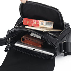 BADASS Black LEATHER MENS Small VERTICAL SHOULDER BAG SIDE BAG COURIER BAG MESSENGER BAG FOR MEN