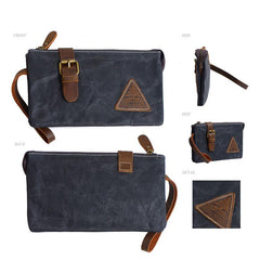 Cool Canvas Leather Mens Clutch Wallet Zipper Wristlet Bag Purse for Men