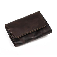 Vintage Brown Leather Men's Small Wallet Card Wallet Black billfold Front Pocket Wallet For Men - imessengerbags