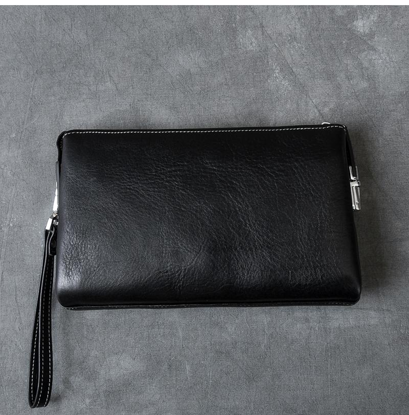 Black Leather Mens Brown Business Long Wallet Clutch Bag Wristlet Wallet For Men - imessengerbags