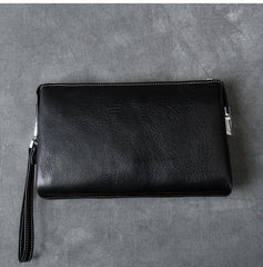Black Leather Mens Brown Business Long Wallet Clutch Bag Wristlet Wallet For Men - imessengerbags