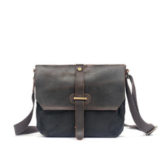 Waxed Canvas Leather Gray Mens Small Side Bag Green Shoulder Bag Messenger Bag For Men