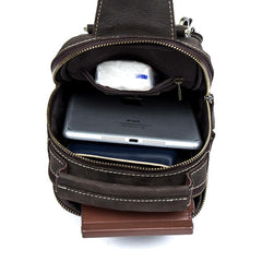 Vintage Brown Leather Mens Crossbody Pack Sling Bag Sling Pack Casual Chest Bags One Shoulder Backpack for Men - imessengerbags
