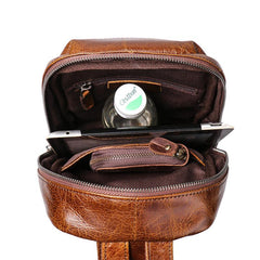 Cool Black Leather Men's Sling Bag Chest Bag Sling Crossbody Bag Brown One Shoulder Backpack For Men - imessengerbags