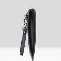 Handmade Leather Mens Clutch Skull Cool Slim Wallet Zipper Clutch Wristlet Wallet for Men