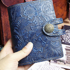 Handmade Leather Floral Mens Cool Short Wallet Card Holder Small Card Slim Wallets for Men