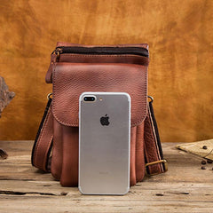Cool Brown Leather Mens Belt Pouch Mini Shoulder Bag Belt Bag For Men - imessengerbags