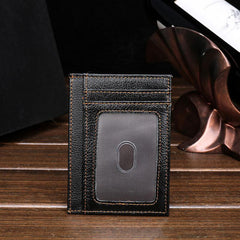 RFID Brown Leather Men's Slim Card Holder Black Front Pocket Wallet Small Card Wallet For Men - imessengerbags