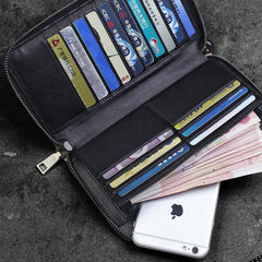 Handmade Leather Mens Tooled Skull Death Cool Zipper Phone Travel Long Wallet Card Holder Card Slim Clutch Wallets for Men - imessengerbags