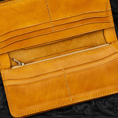 Handmade Leather Men Tooled Skull Cool Leather Wallet Long Phone Wallets for Men - imessengerbags