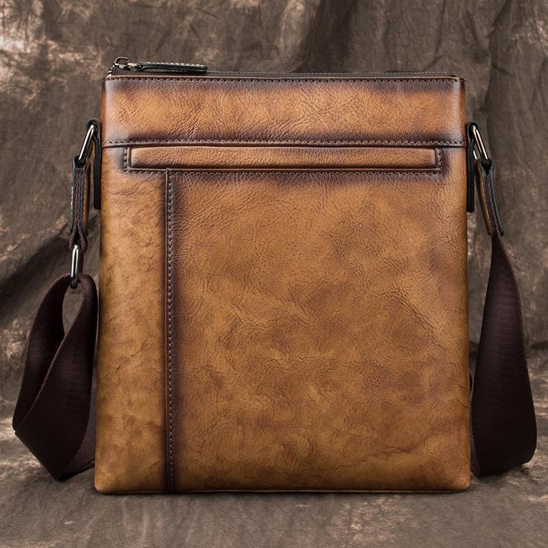 Brown  LEATHER MEN'S Small Side bag Square MESSENGER BAG Tan Square Courier Bag FOR MEN