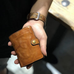 Vintage Handmade Black Leather Mens billfold Leather Wallet Men Tan Bifold Small Wallets for Men - imessengerbags