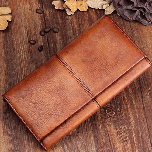 Handmade Leather Mens Cool Long Leather Wallet Bifold Clutch Wallet for Men - imessengerbags