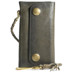 Cool Leather Mens Black Long Chain Wallet Brown Long Trifold Biker Wallet for Men - imessengerbags