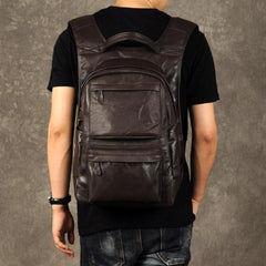 Genuine Leather Mens Cool Backpack Sling Bag Large Black Travel Bag Hiking Bag for men