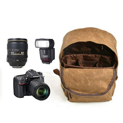 Waxed Canvas Leather Mens Camera Backpack Canvas Travel Backpack Canvas Camera Backpack for Men - imessengerbags