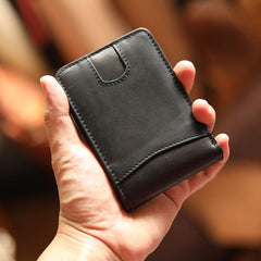 Cool Black Leather Mens Card billfold Wallet Bifold SMall License Wallet Brown Front Pocket Wallet For Men - imessengerbags
