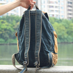 Fashion Denim Blue Mens Large Backpack Laptop Backpack Blue Jean Travel Backpacks For Men - imessengerbags