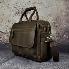 Black Coffee Leather Mens Briefcase Laptop Bag Business Bag Work Bags for Men