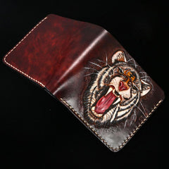 Handmade Leather Tiger Tooled Mens billfold Wallet Cool Leather Wallet Slim Wallet for Men - imessengerbags
