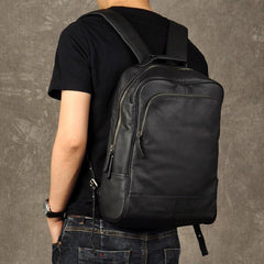 Genuine Leather Mens Cool Backpack Sling Bag Large Black Travel Bag Hiking Bag for men