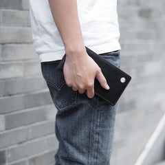 Casual Leather Men's Black Trifold Long Wallet Passport Wallet For Men - imessengerbags